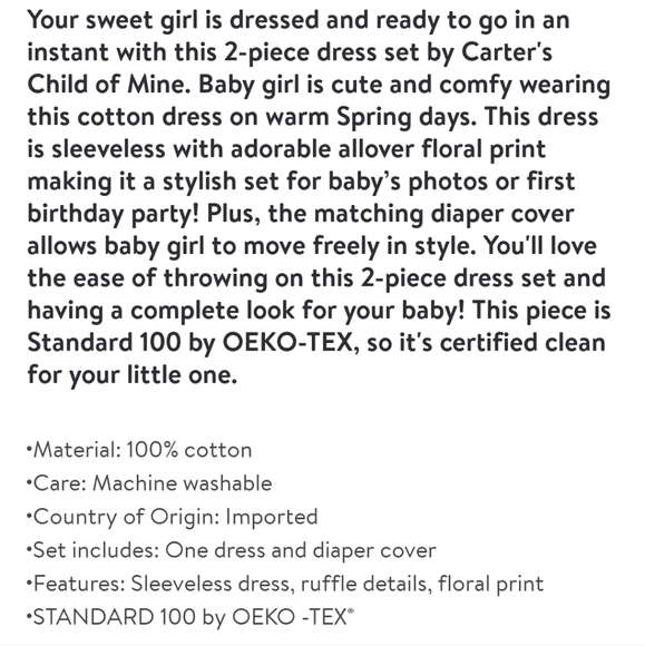 Carter's Child of Mine Baby Girl Dress, 2-Piece Set, 12 months - Picture 15 of 16